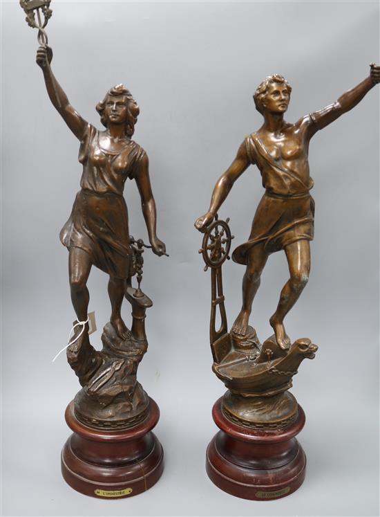 A pair of French spelter figures tallest 69cm